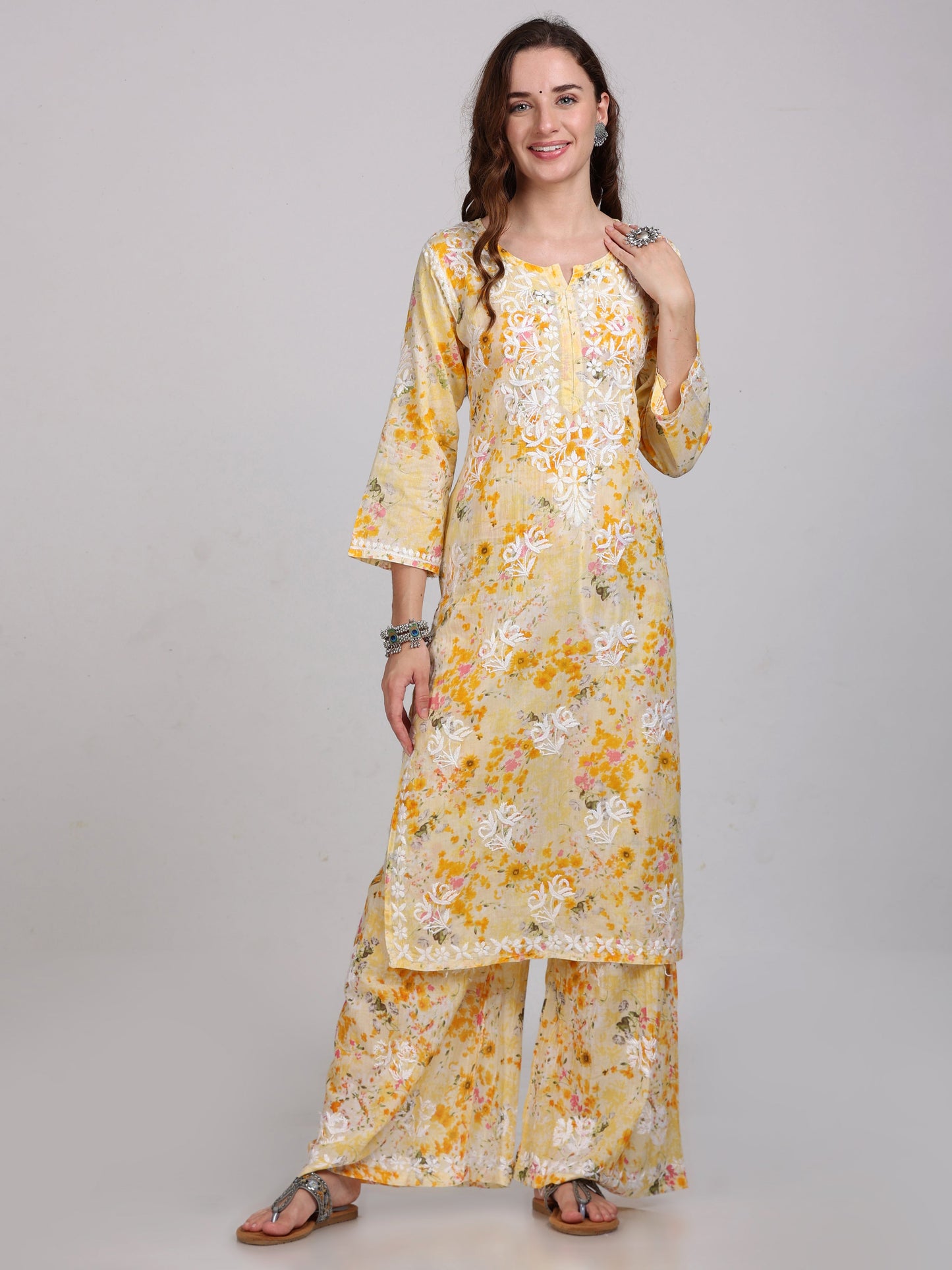 Mul Mul Chikankari Kurta & Plazzo (2 piece Set)