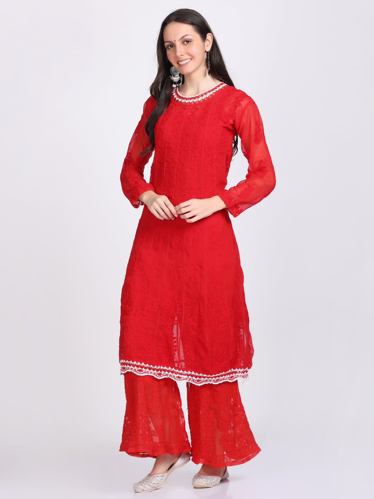 Chikankari Flared Anarkali With Crochet Work With Matching Inner