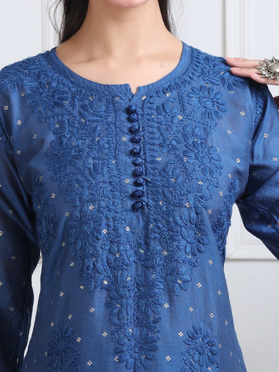 Premium Handwork Chikankari Kurta & Palazzo Set On Chanderi Silk