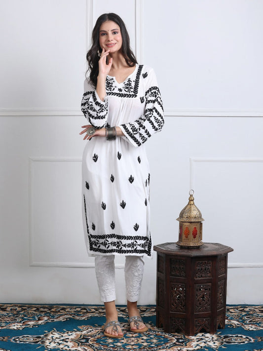 Premium Nyra Cut Chikankari Kurta On Soft Modal Fabric