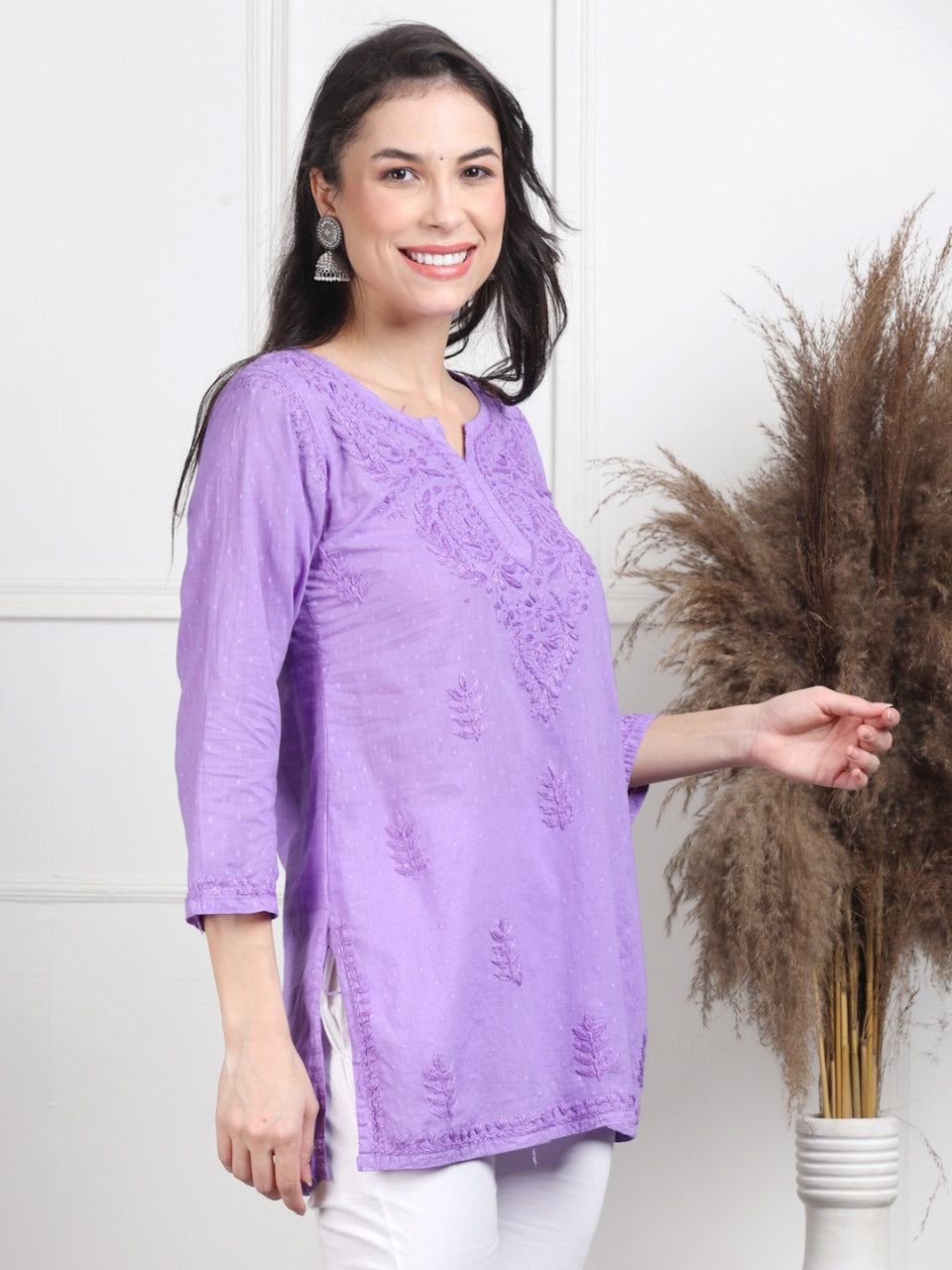 Chikankari Short Top On Pure Cotton Fabric In Beautiful Shades